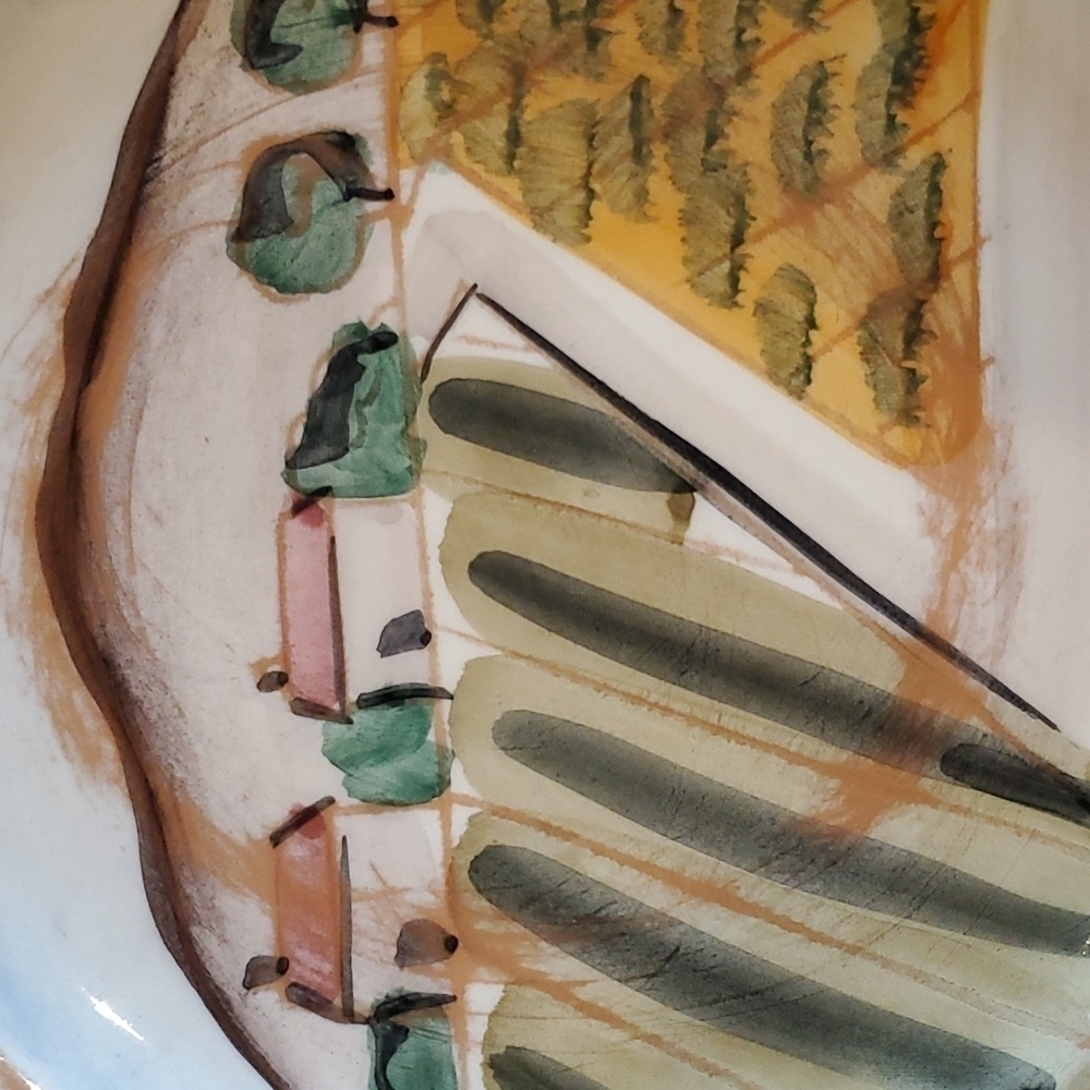 Vietri Hand-Painted Landscape Plate - White, Green, Yellow - Picture 4 of 4